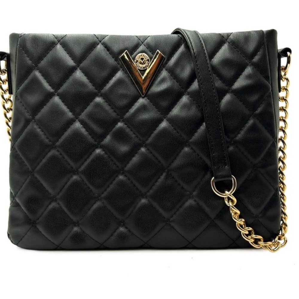 NWT🔥Valentino Orlandi Black Quilted Shoulder Bag with Gold Chain!